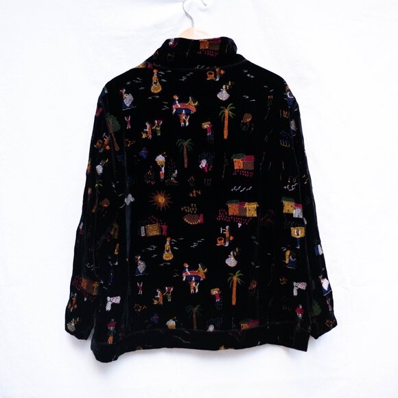 Vtg Y2K Chico's Design Velvet Blazer 3/XL/16 Embroidered Tropical Jacket Silk - Picture 4 of 9